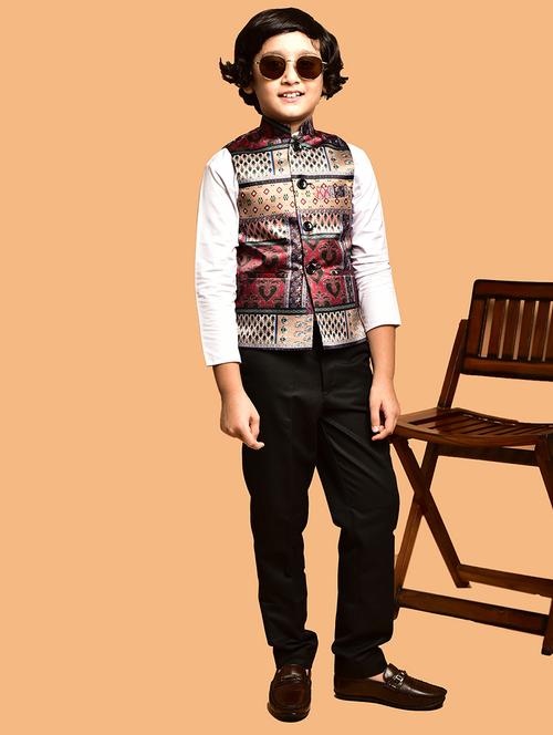 boys printed mandarin neck nehru jacket - 21786245 - Very Small Image - 1