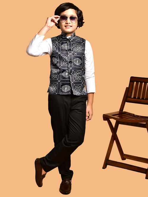 boys printed mandarin neck nehru jacket - 21786248 - Very Small Image - 1
