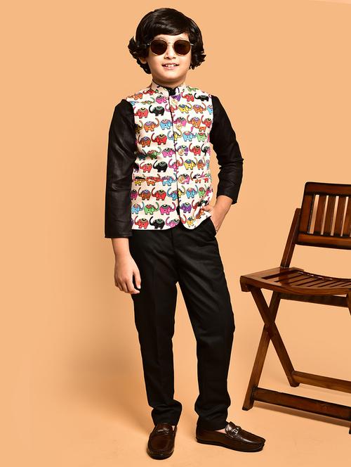 boys printed mandarin neck nehru jacket - 21786250 - Very Small Image - 1