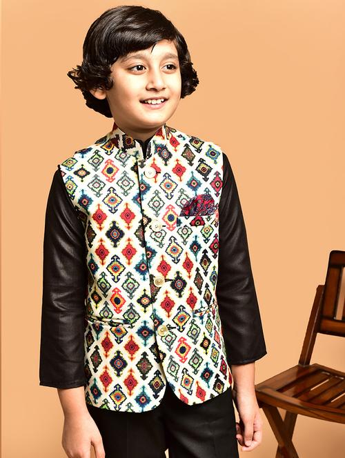 boys printed mandarin neck nehru jacket - 21786253 - Very Small Image - 1