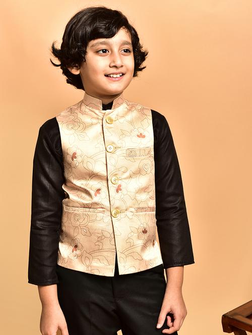 boys floral printed mandarin neck nehru jacket - 21786259 - Very Small Image - 1