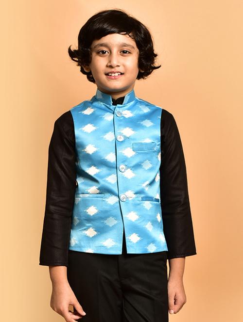 boys printed mandarin neck nehru jacket - 21786261 - Very Small Image - 1