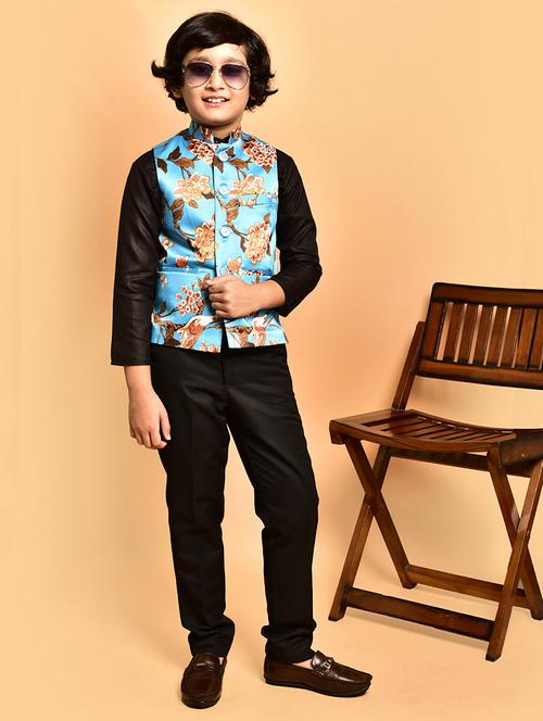 boys floral printed mandarin neck nehru jacket - 21786262 - Very Small Image - 1