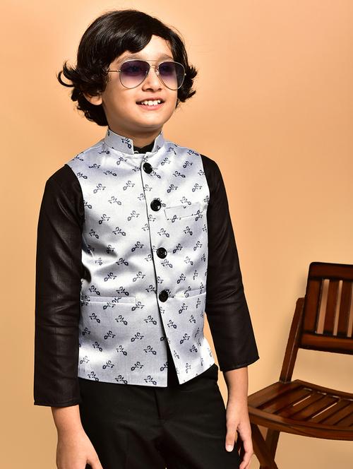 boys printed mandarin neck nehru jacket - 21786264 - Very Small Image - 1