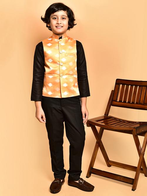 boys printed mandarin neck nehru jacket - 21786265 - Very Small Image - 1