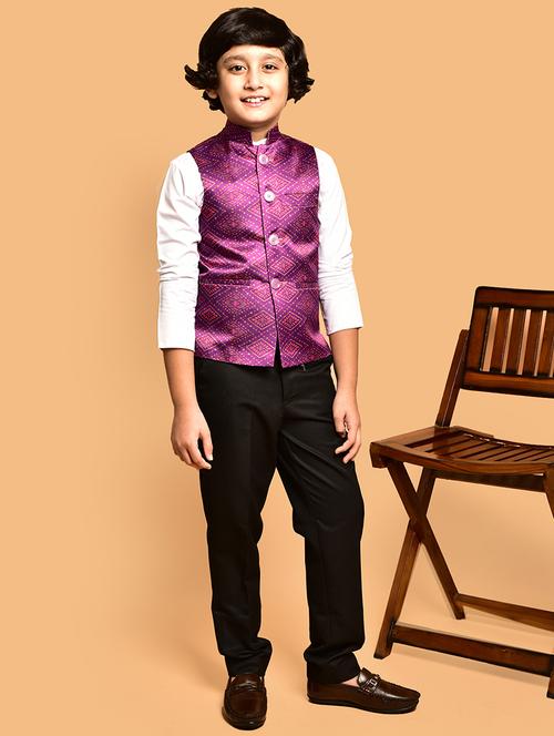 boys printed mandarin neck nehru jacket - 21786270 - Very Small Image - 1