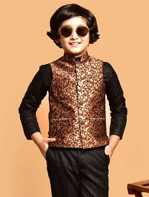 boys self designed mandarin neck nehru jacket - 21786271 - Very Small Image - 1