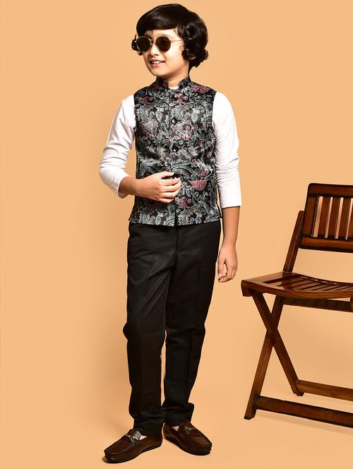 boys printed mandarin neck nehru jacket - 21786273 - Very Small Image - 1