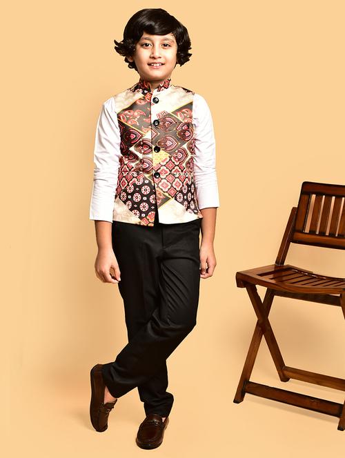 boys printed mandarin neck nehru jacket - 21786275 - Very Small Image - 1