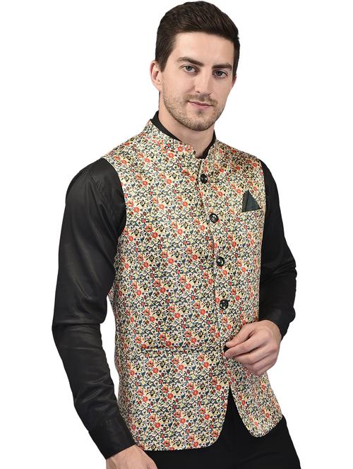 men printed mandarin neck regular fit nehru jacket - 21786290 - Very Small Image - 1
