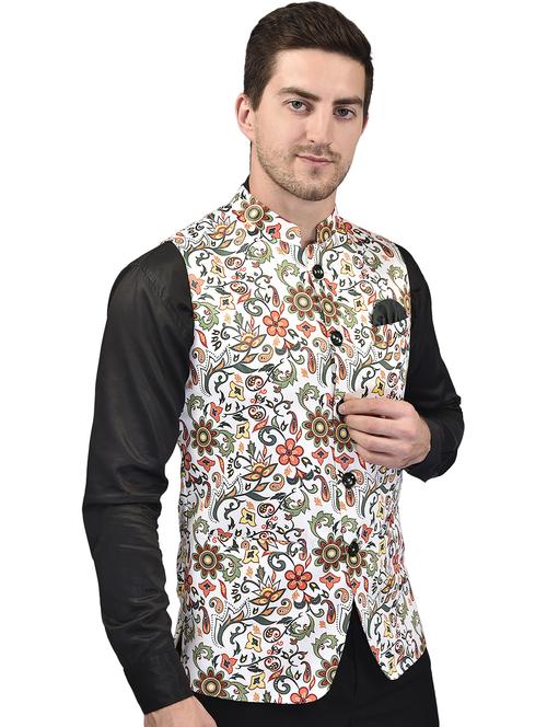 men printed mandarin neck regular fit nehru jacket - 21786291 - Very Small Image - 1