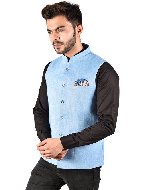 men solid mandarin neck regular fit nehru jacket - 21786295 - Very Small Image - 1