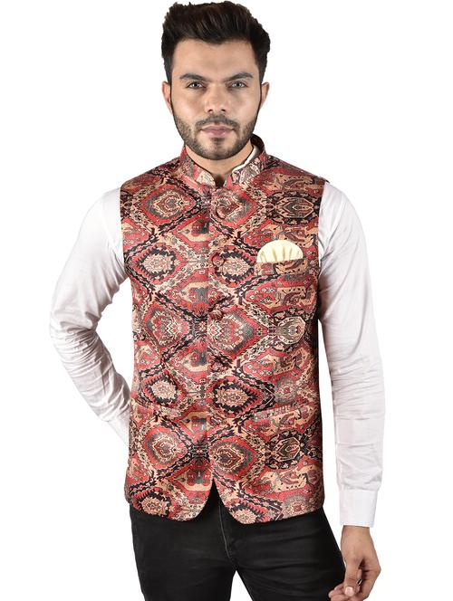 men mandarin neck printed nehru jacket - 21786296 - Very Small Image - 1