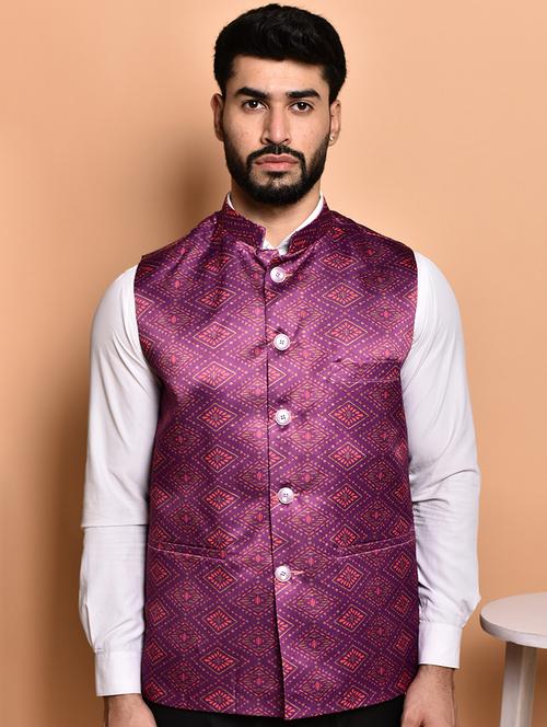 men mandarin neck printed nehru jacket - 21786301 - Very Small Image - 1