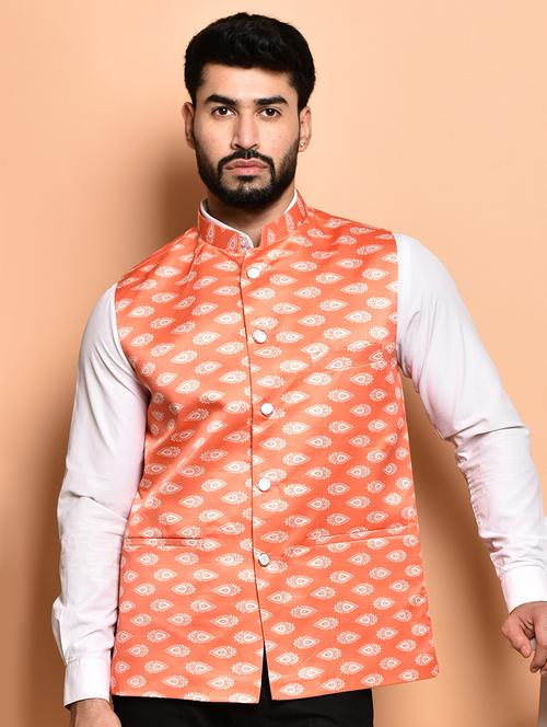 men mandarin neck printed nehru jacket - 21786302 - Very Small Image - 1