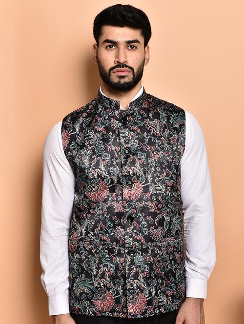 men printed mandarin neck nehru jacket - 21786303 - Very Small Image - 1
