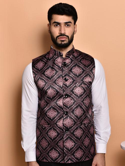 men printed mandarin neck nehru jacket - 21786306 - Very Small Image - 1