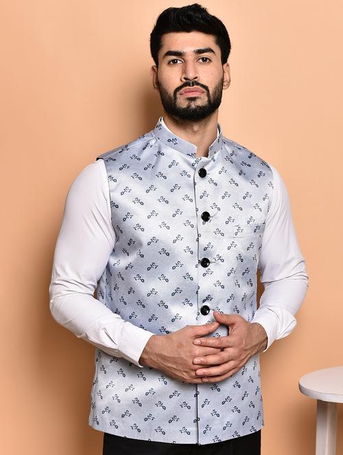 men printed mandarin neck nehru jacket - 21786307 - Very Small Image - 1