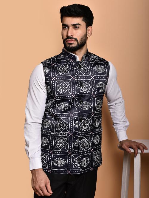 men mandarin neck printed nehru jacket - 21786311 - Very Small Image - 1
