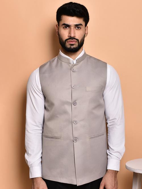 men solid mandarin neck regular fit nehru jacket - 21786319 - Very Small Image - 1