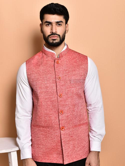 men solid mandarin neck regular fit nehru jacket - 21786326 - Very Small Image - 1