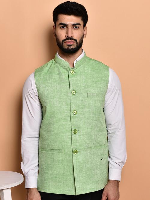 men solid mandarin neck regular fit nehru jacket - 21786328 - Very Small Image - 1