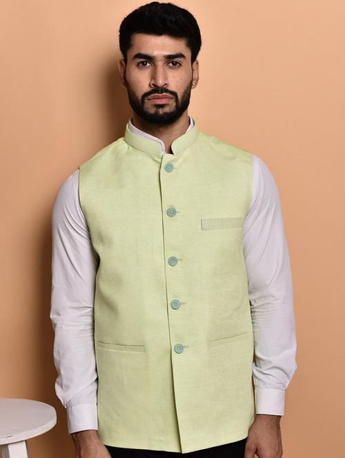 men solid mandarin neck regular fit nehru jacket - 21786330 - Very Small Image - 1