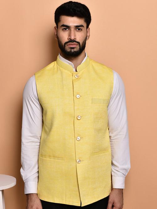 men solid mandarin neck regular fit nehru jacket - 21786333 - Very Small Image - 1