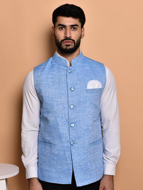 men solid mandarin neck regular fit nehru jacket - 21786334 - Very Small Image - 1