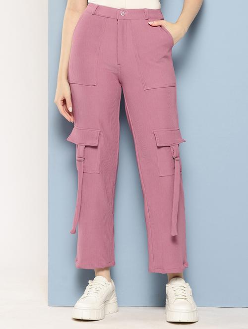 girls solid mid rise relaxed fit cargo - 21786407 - Very Small Image - 1