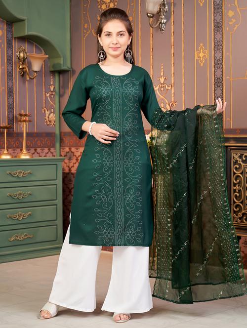 Girls Printed Kurta And Palazzo With Dupatta - 21786452 - Very Small Image - 1
