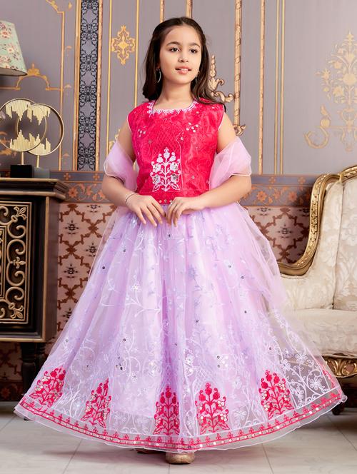 girls solid with work sleeveless lehenga choli set - 21786543 - Very Small Image - 1