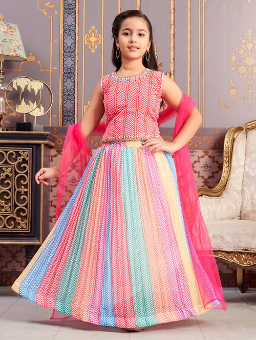 girls printed sleeveless lehenga choli set - 21786558 - Very Small Image - 1