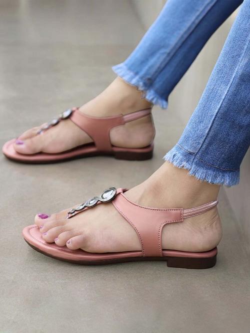 women peach t-strap sandal - 21786587 - Very Small Image - 1