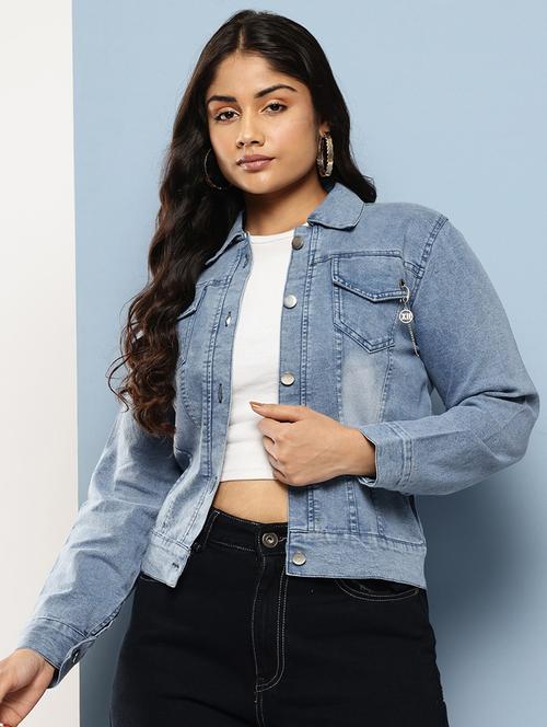women solid long sleeves denim jacket - 21786606 - Very Small Image - 1