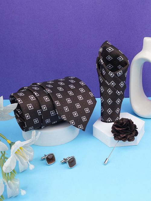 Men Printed Neck Tie With Pocket Square - 21786659 - Very Small Image - 1
