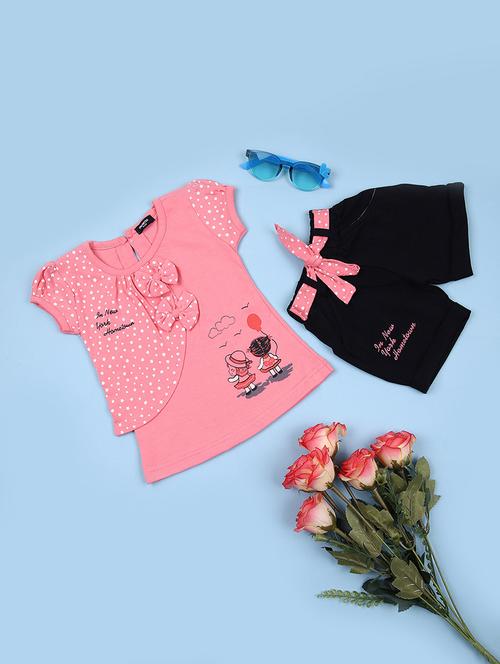 peach cotton tshirt & shorts coords set - 21786906 - Very Small Image - 1