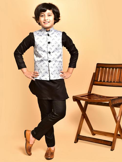 boys solid mandarin neck kurta pyjama ethnic jacket set - 21787120 - Very Small Image - 1