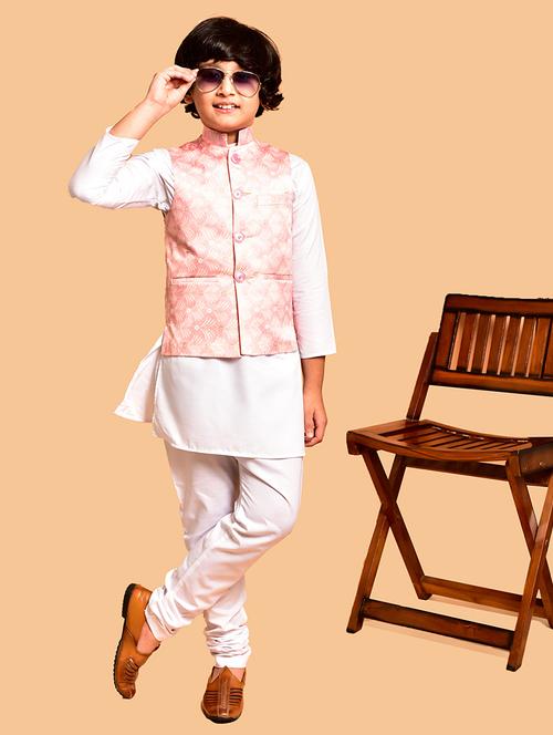 boys solid mandarin neck kurta pyjama ethnic jacket set - 21787123 - Very Small Image - 1