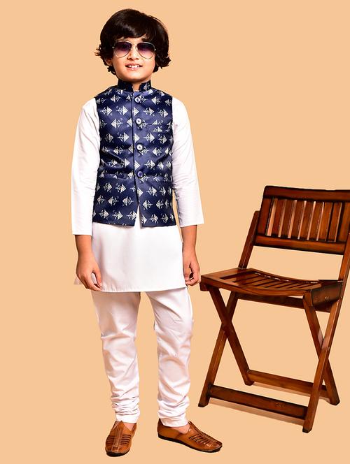boys solid mandarin neck kurta pyjama ethnic jacket set - 21787124 - Very Small Image - 1