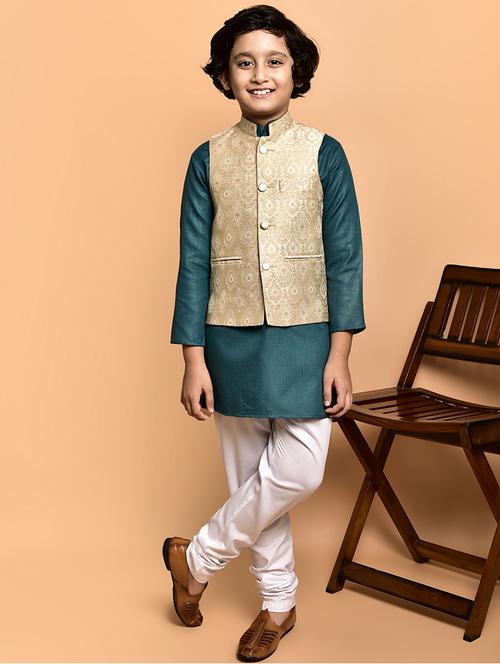 boys solid mandarin neck kurta pyjama ethnic jacket set - 21787130 - Very Small Image - 1