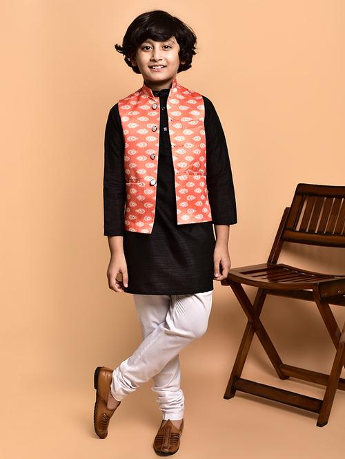 boys solid mandarin neck kurta pyjama ethnic jacket set - 21787131 - Very Small Image - 1