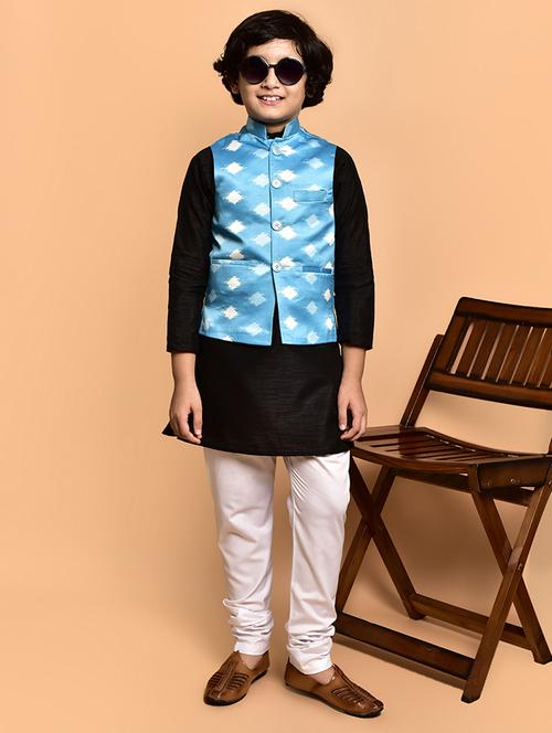boys solid mandarin neck kurta pyjama ethnic jacket set - 21787133 - Very Small Image - 1