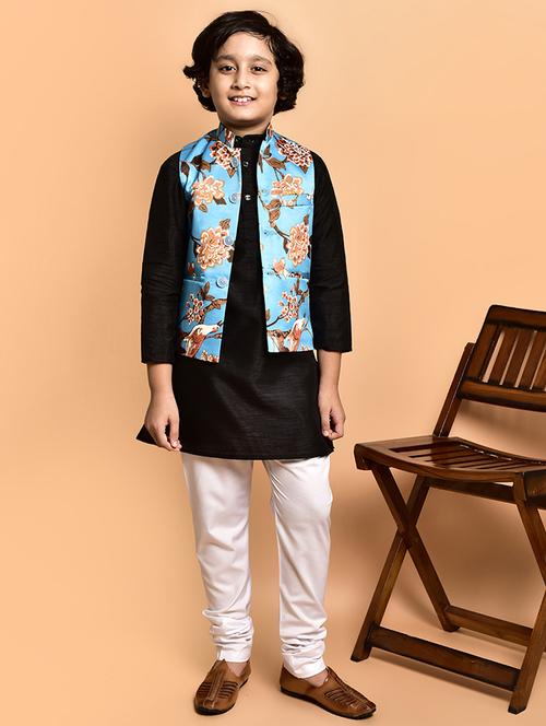 boys solid mandarin neck kurta pyjama ethnic jacket set - 21787134 - Very Small Image - 1