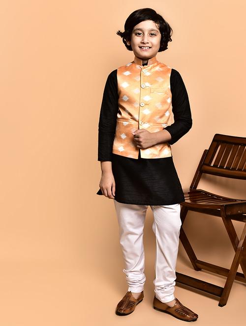 boys solid mandarin neck kurta pyjama ethnic jacket set - 21787135 - Very Small Image - 1