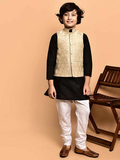 boys solid mandarin neck kurta pyjama ethnic jacket set - 21787136 - Very Small Image - 1