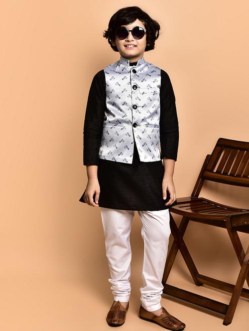 boys solid mandarin neck kurta pyjama ethnic jacket set - 21787137 - Very Small Image - 1