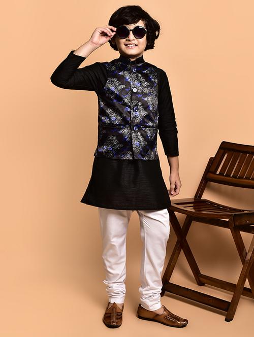 boys solid mandarin neck kurta pyjama ethnic jacket set - 21787138 - Very Small Image - 1