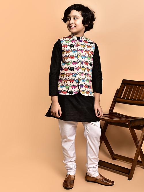 boys solid mandarin neck kurta pyjama ethnic jacket set - 21787139 - Very Small Image - 1