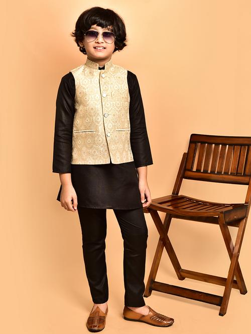 boys solid mandarin neck kurta pyjama ethnic jacket set - 21787143 - Very Small Image - 1